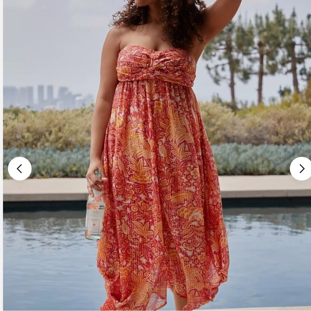 By ANTHROPOLOGIE HAREM STRAPLESS SUN ROMPER JUMPSUIT ORANGE GOLD Size L